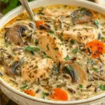 Cremige Pilz-Hähnchen-Suppe mit Wildreis Rezept