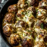 Käsige Französische Zwiebel-Fleischbällchen Rezept