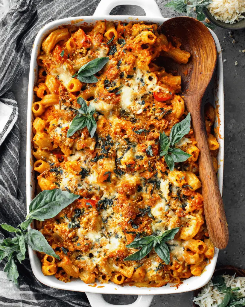 Nudelauflauf mit Kürbis-Tomatensoße Rezept