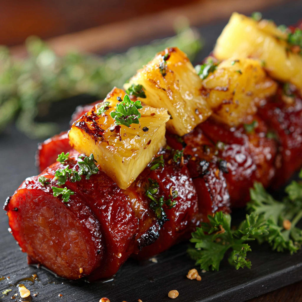 Glasierte geräucherte Wurst mit Ananas – Leckere küche