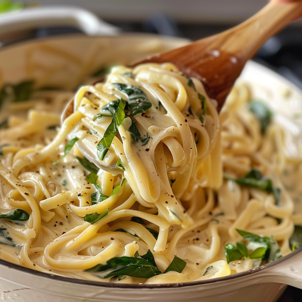 how to make Cremige One-Pot-Zitronen-Knoblauch-Pasta Mit Spinat – Einfaches Abendessen Unter 30 Minuten step by step