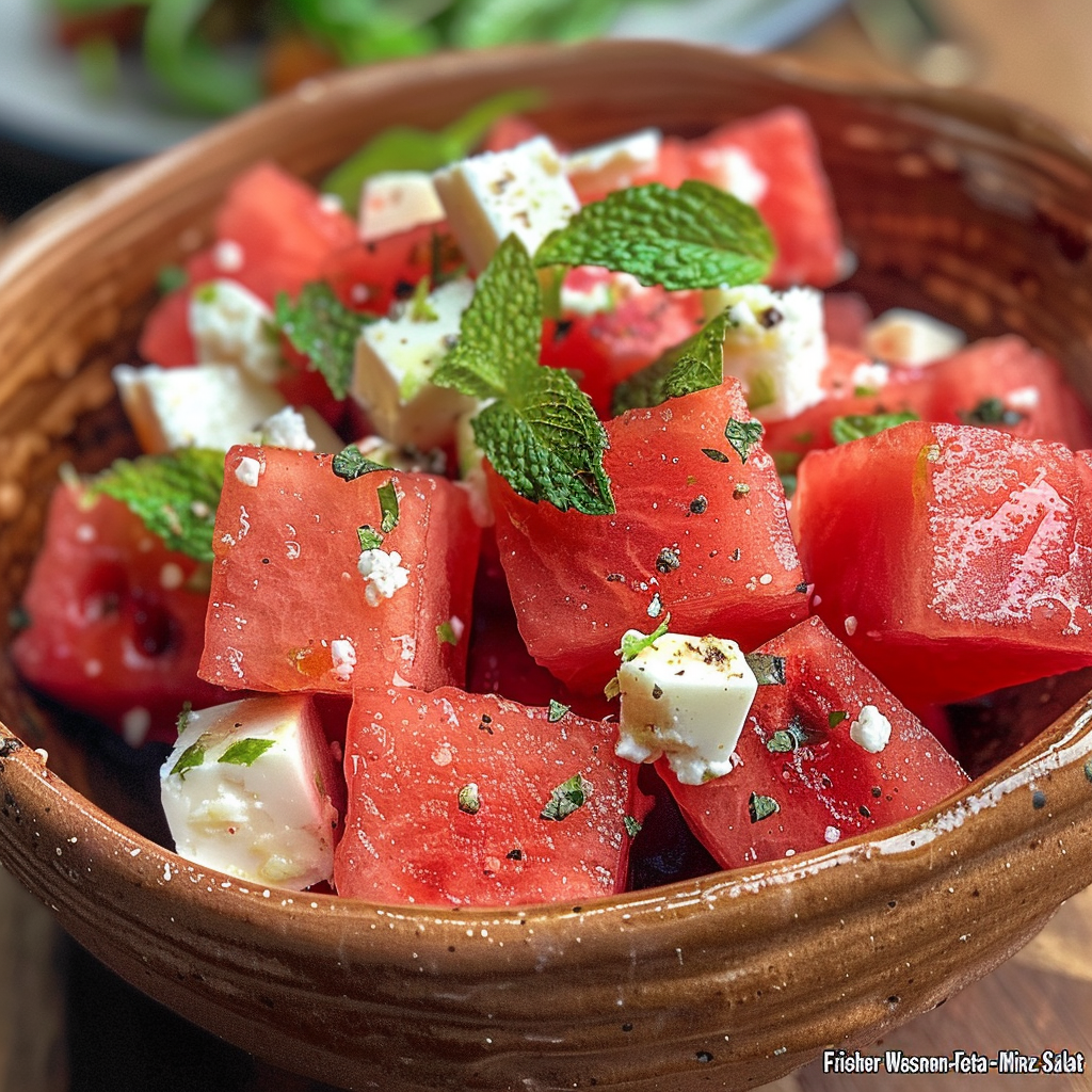 fresh ingredients for Frischer Wassermelonen-Feta-Minz-Salat Mit Limetten-Dressing – Perfekt FüR HeißE Sommertage Und Grillabende