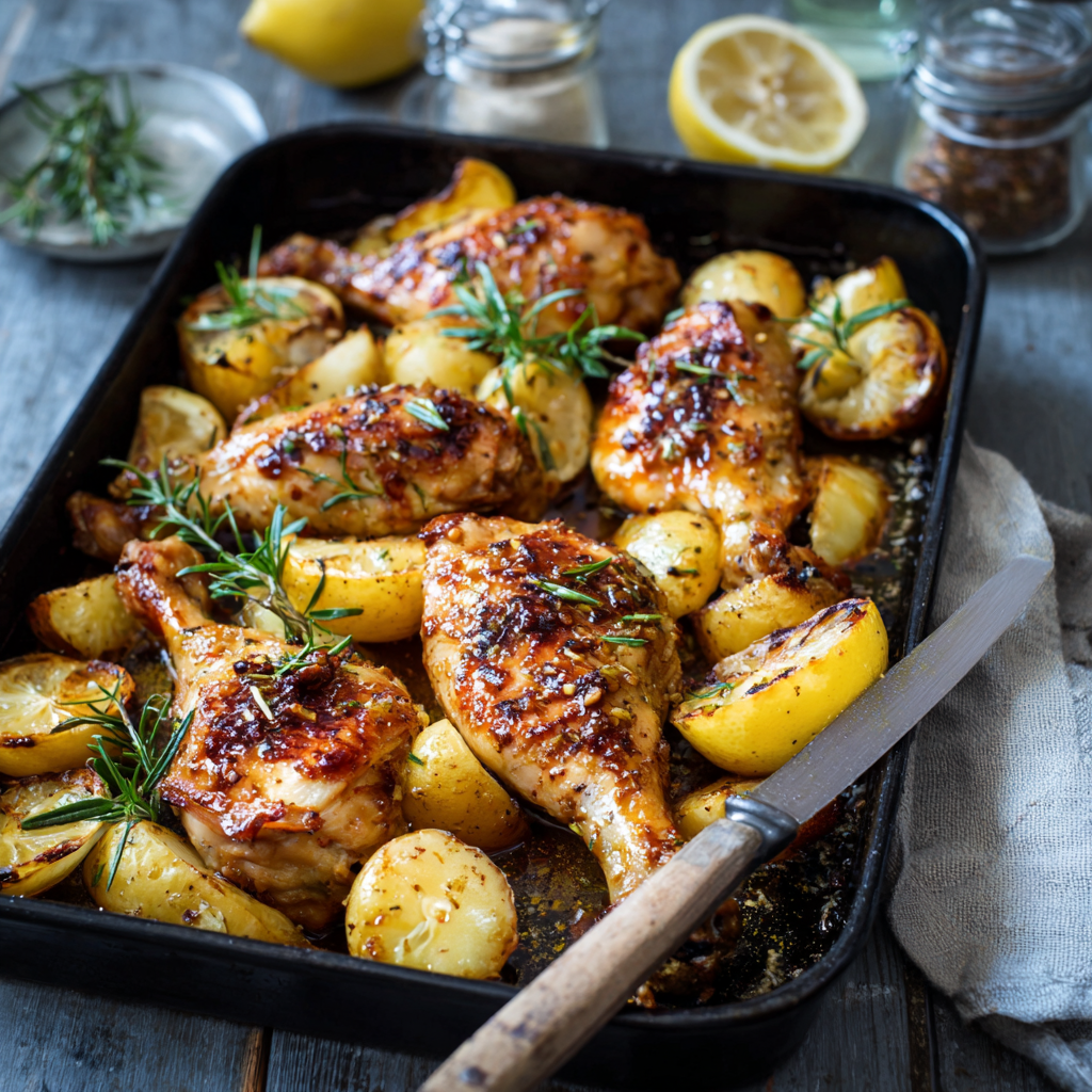 fresh ingredients for Dieses Schnelle Zitronen-HäHnchen Aus Dem Ofen Ist Das Perfekte Abendessen FüR Warme Tage