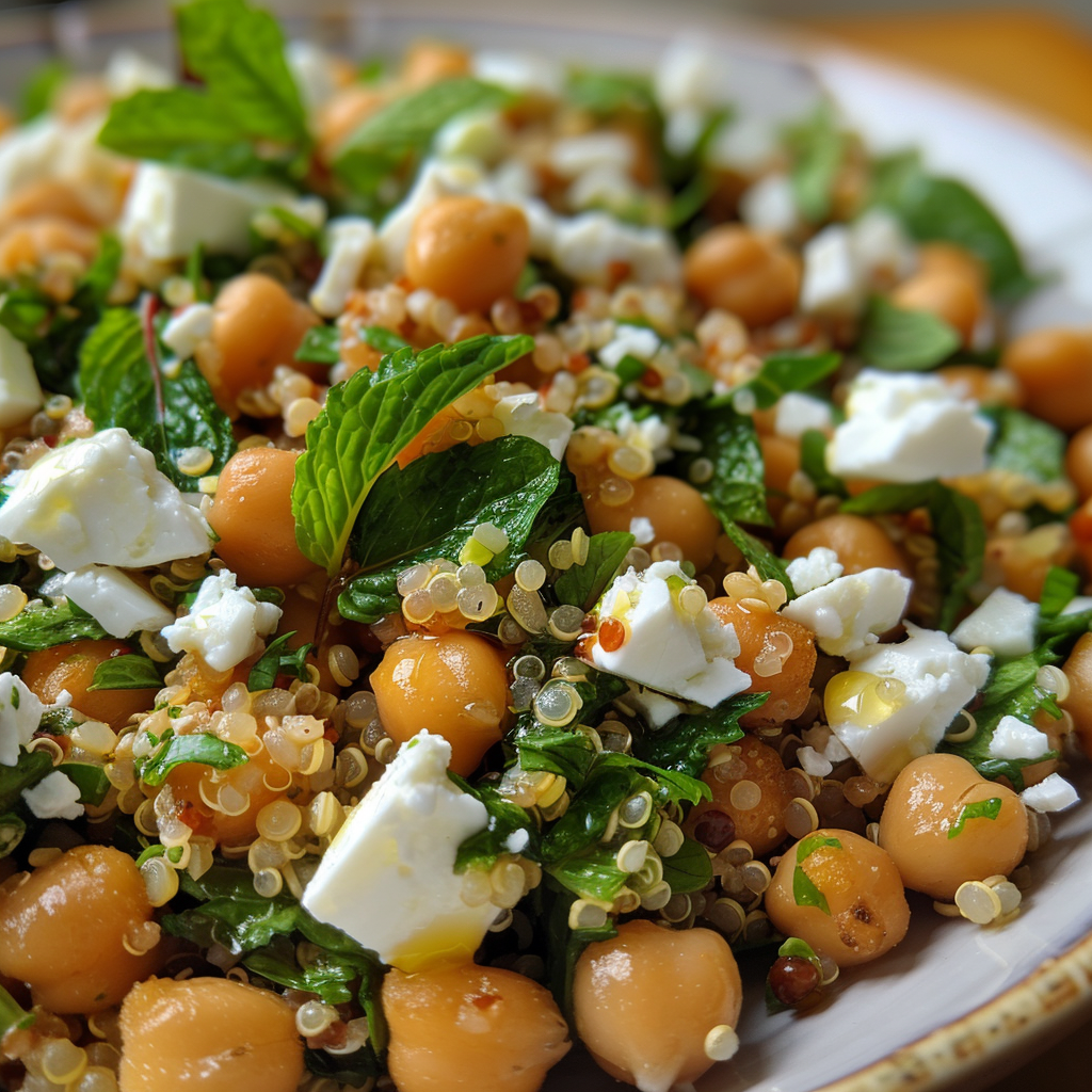 how to make Gesunder Mediterraner Quinoa-Salat Mit GeröSteten Kichererbsen, Feta Und Zitronen-Minz-Dressing – Proteinreich Und Glutenfrei FüR Meal Prep step by step
