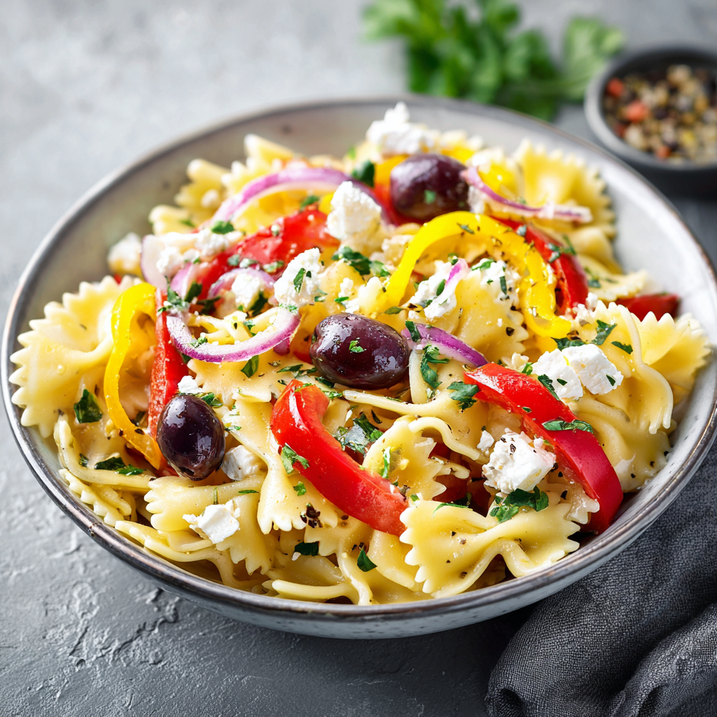 how to make Mediterraner Nudelsalat Mit Feta Und Oliven Der Sich Perfekt FüR Das NäChste Grillfest Eignet step by step
