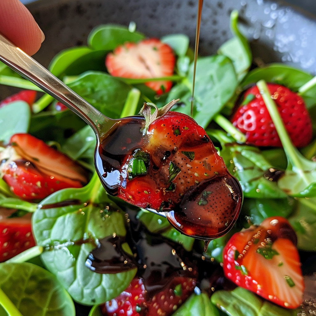 fresh ingredients for Super Frischer Erdbeer-Spinat-Salat Mit Balsamico-Glasur, ZiegenkäSe Und Karamellisierten WalnüSsen – Perfekt FüR Leichte Sommerpartys