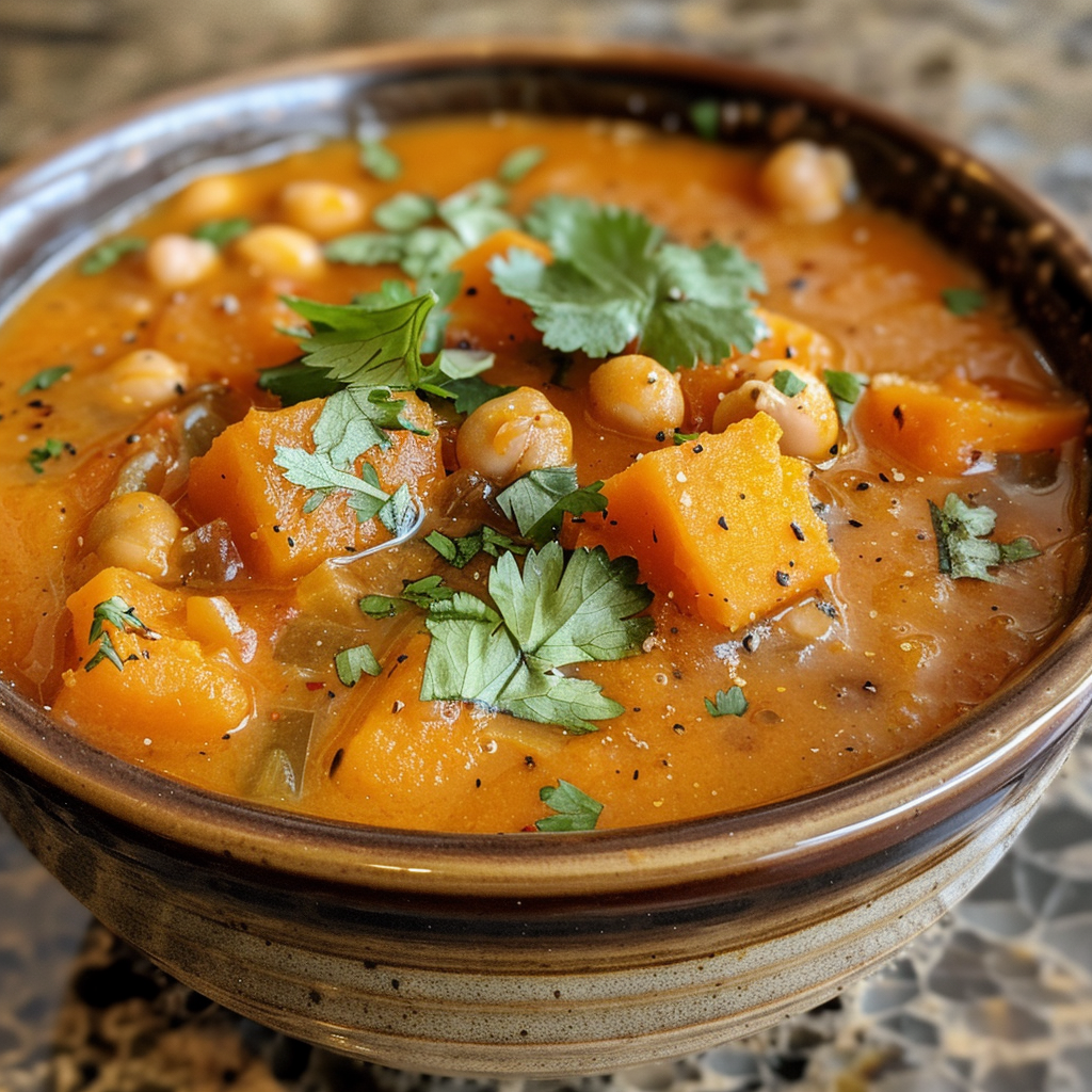how to make WäRmende Marokkanische Kichererbsen-SüßKartoffel-Suppe Mit Harissa Und Koriander – SäTtigend Und Vegan FüR Kalte Abende step by step